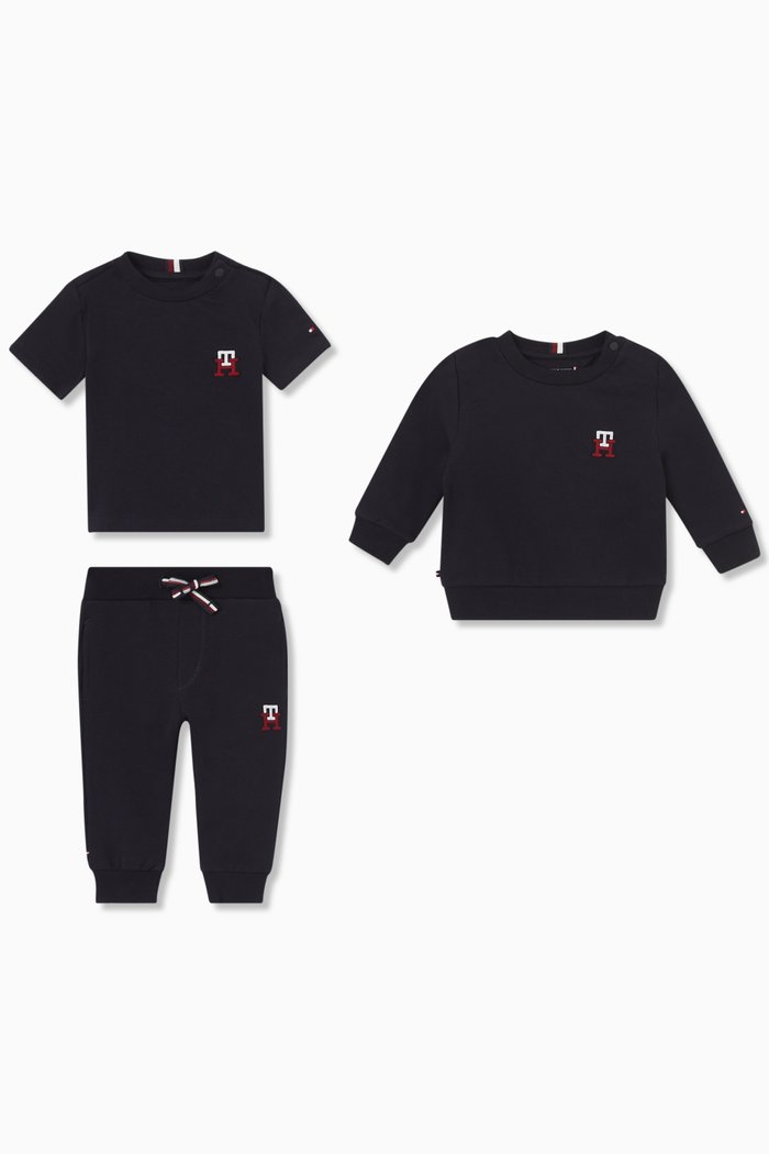 

Logo T-shirt, Sweatshirt & Sweatpants Set in Cotton, Blue