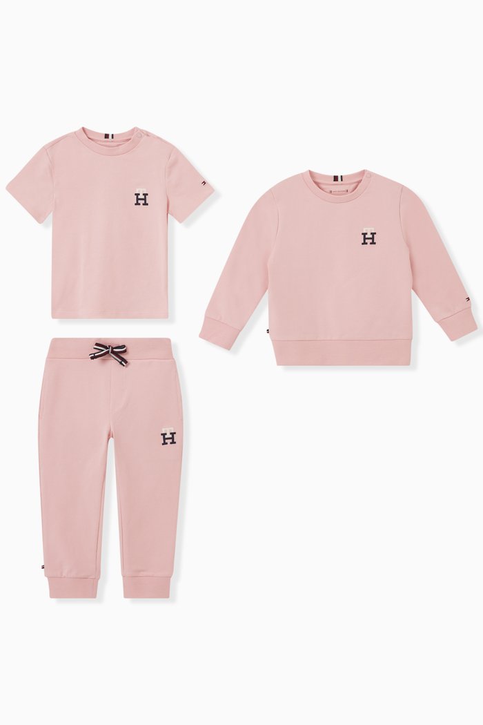

Logo T-shirt, Sweatshirt & Sweatpants Set in Cotton, Pink