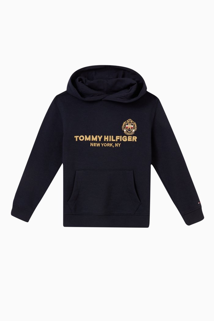 NY Crest Logo Hoodie in Cotton, Blue