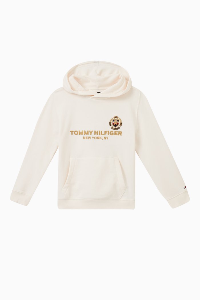 

NY Crest Logo Hoodie in Cotton, White