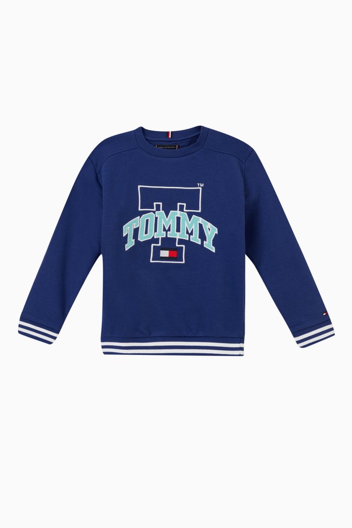 

Striped Logo Sweatshirt in Cotton, Blue