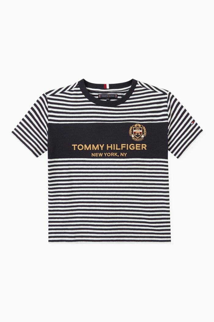

Stripe Logo T-shirt in Cotton-linen Blend, Blue