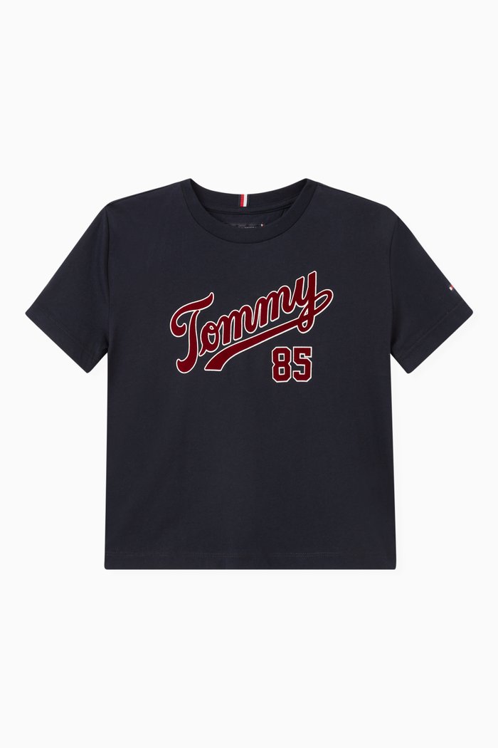 

Collegiate Logo Print T-shirt in Cotton Jersey, Blue