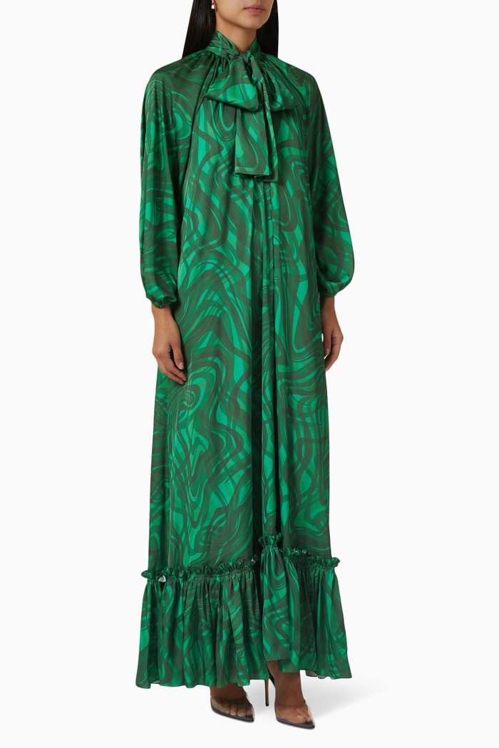 

Mosaic Garden-print Scarf Maxi Dress, Green