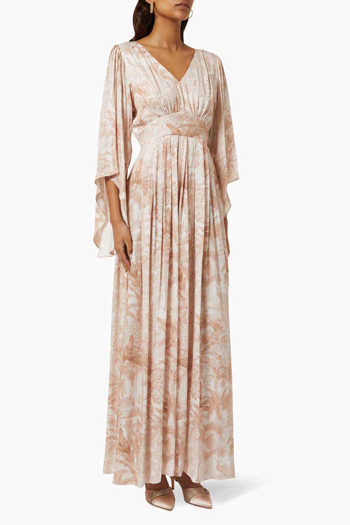 

Peacock-print Maxi Dress, Neutral