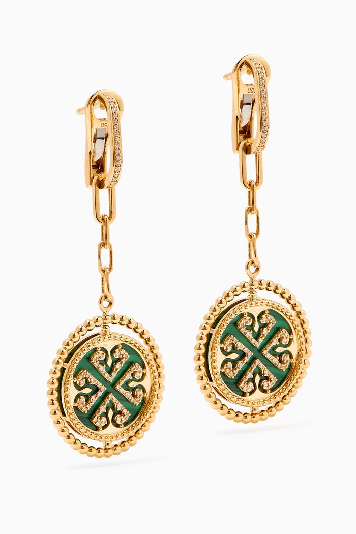 

Lace Link Diamond & Malachite Drop Earrings in 18kt Gold, Yellow