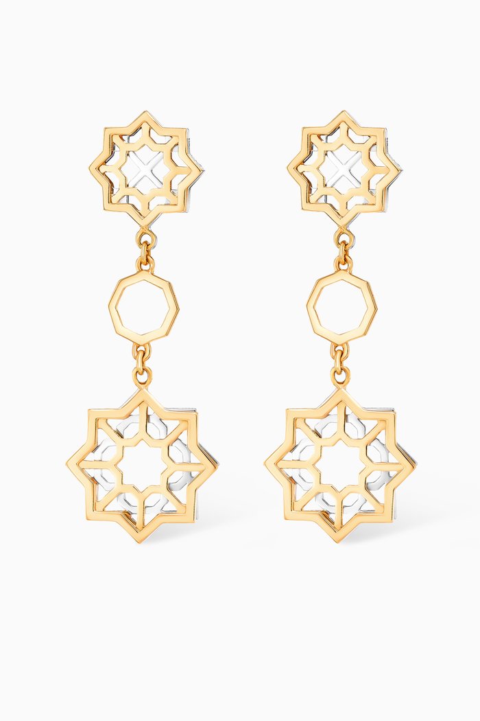 

Al Qasr Star Drop Earrings in 18kt White & Yellow Gold