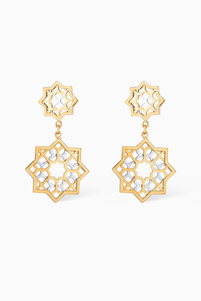 

Al Qasr Star Drop Earrings in 18kt White & Yellow Gold
