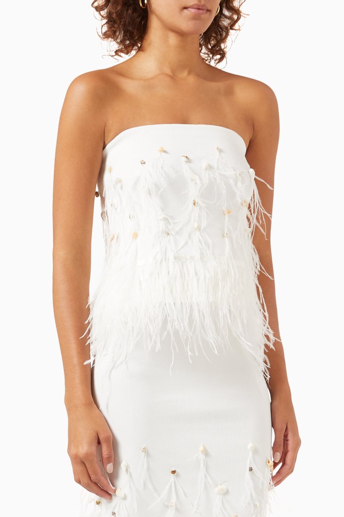 

Kristen Ostrich Feather Top in Viscose, White