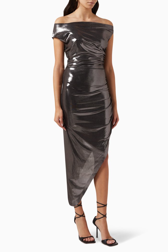 

Off-shoulder Metallic Dress, Grey