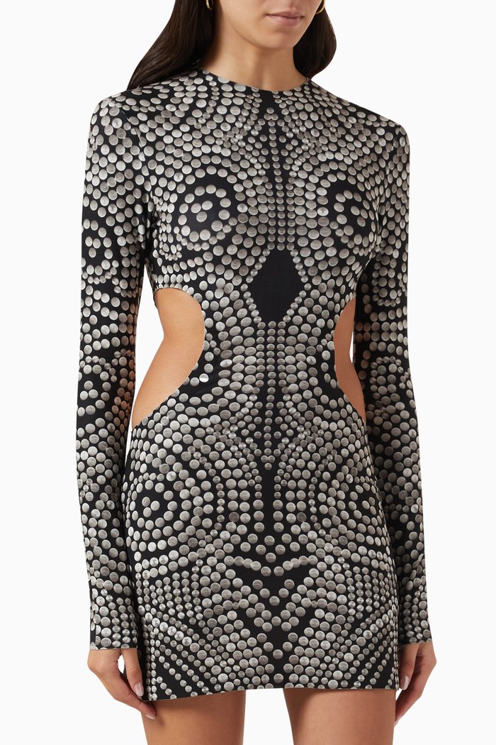 

Printed Mini Dress in Stretch Lycra, Black