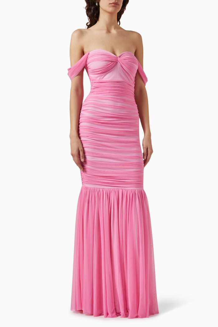 

Walter Fishtail Gown in Mesh, Pink