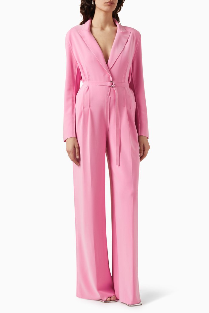 

Single-breasted Straight-leg Jumpsuit in Poly Lycra, Pink