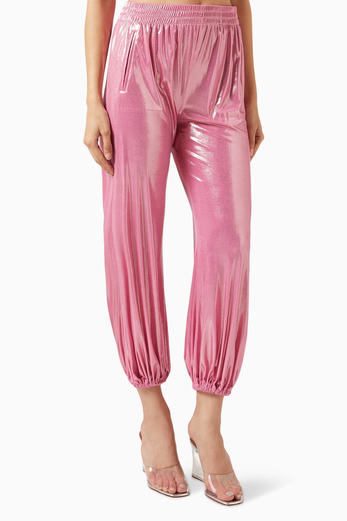 

Boyfriend Puff Pants in Stretch Lamé, Pink