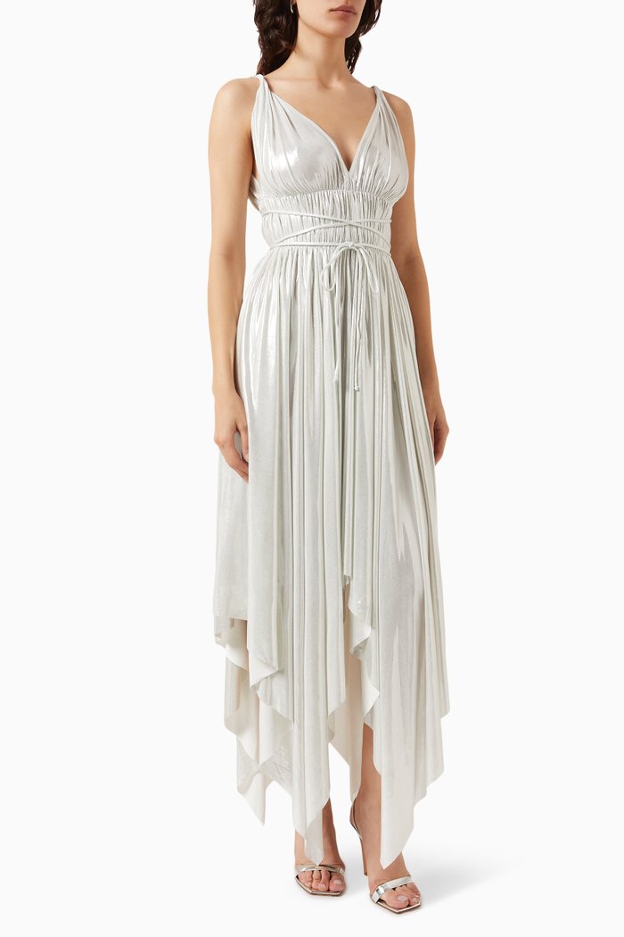 

Goddess Maxi Dress in Stretch Lamé, White