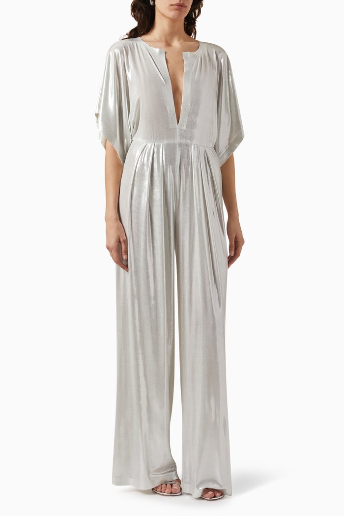

Rectangle Jumpsuit in Lamé Jersey, White