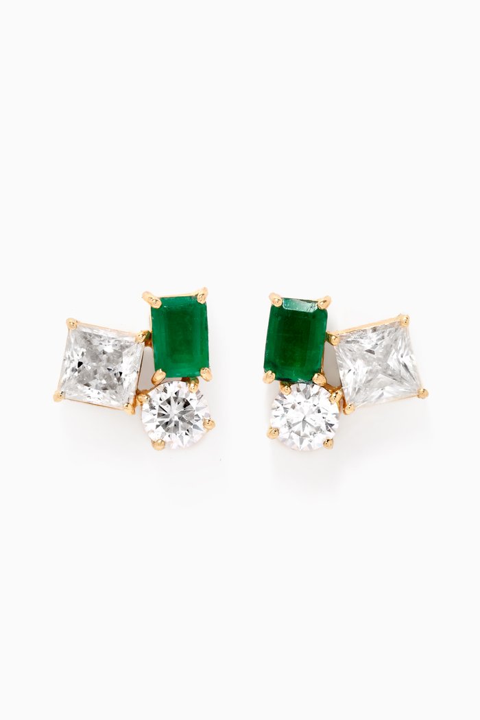

Emerald White Topaz Studs in 18kt Yellow Gold