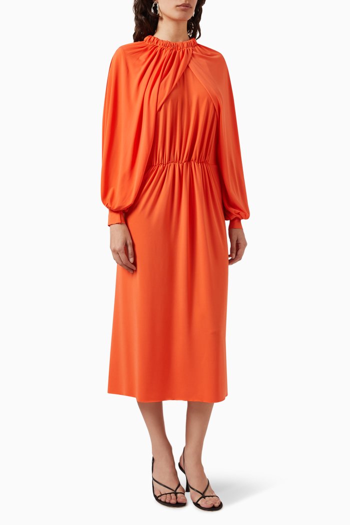 Fay Stretchy Midi Dress in Polyester, Orange