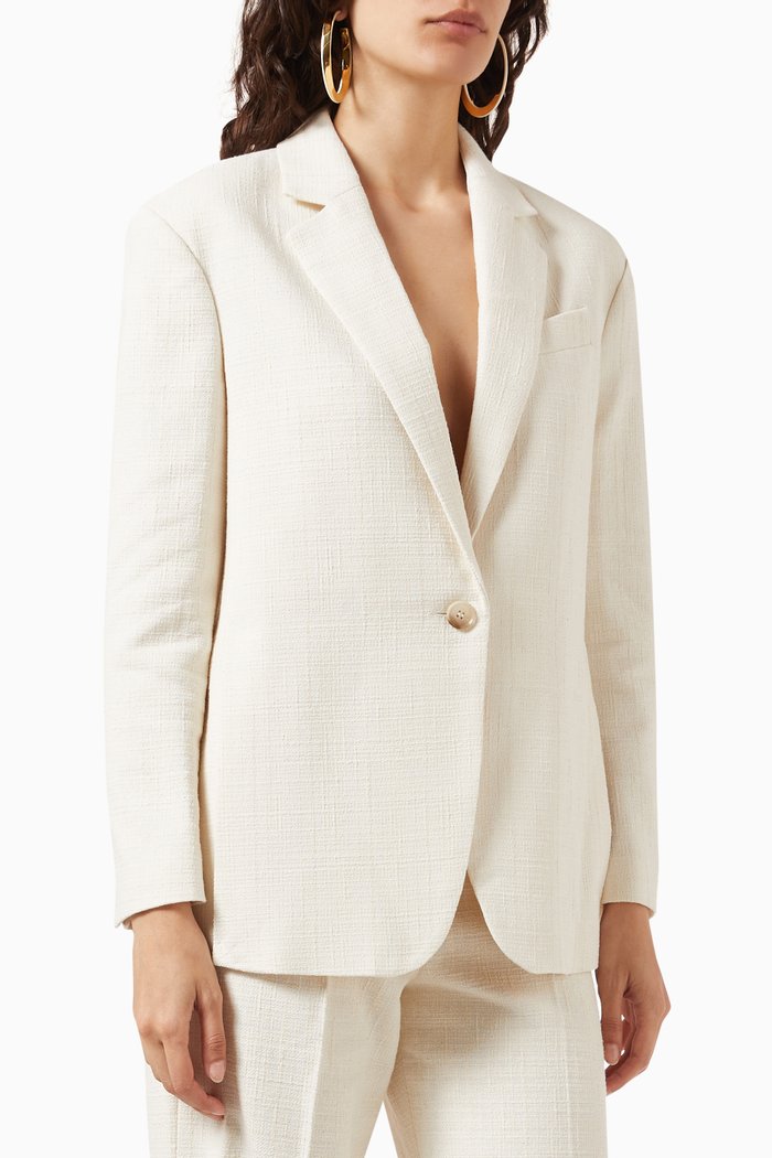 

Emile Padded Shoulder Blazer in Cotton, Neutral