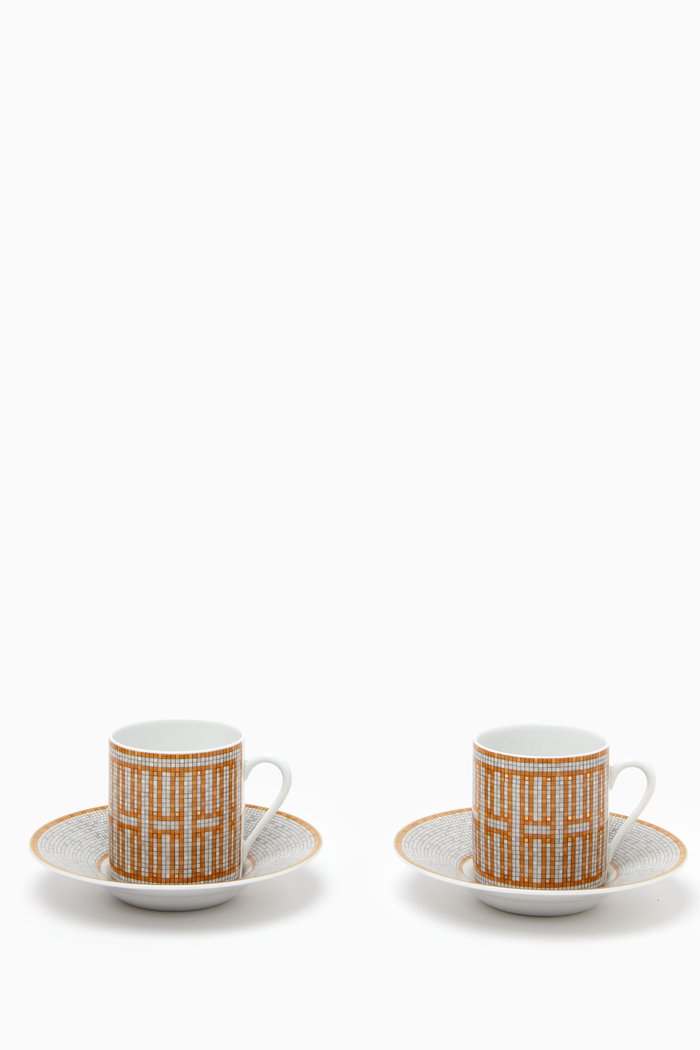 

Unused Mosaique Au Coffee Cup & Saucer Set of 2 in Porcelain, Yellow