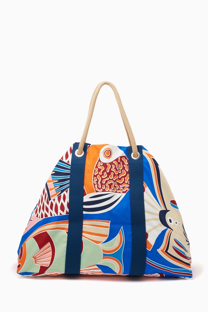 

Unused Small Cabas Imprime Traffic Jam Bag in Cotton, Multicolour