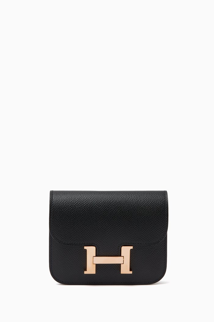 

Unused Constance Compact Slim Wallet in Epsom Leather & Rose Gold-tone Hardware, Black
