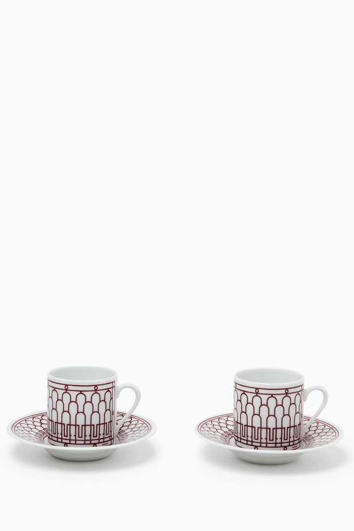 Unused H Deco Rouge Coffee Cup & Saucer Set of 2 in Porcelain, Burgundy