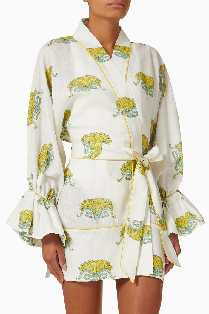 

Marie Louis Wrap Kaftan in Linen, Multicolour