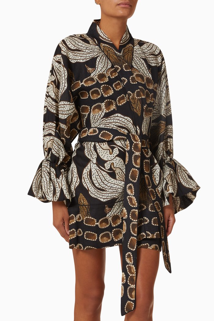 

Eva Noir Short Kaftan in Linen, Multicolour