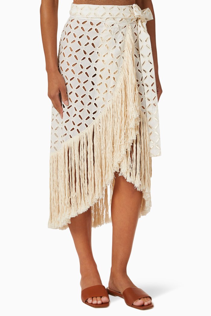 

Stella Cut-out Fringed Skirt in Linen, Neutral