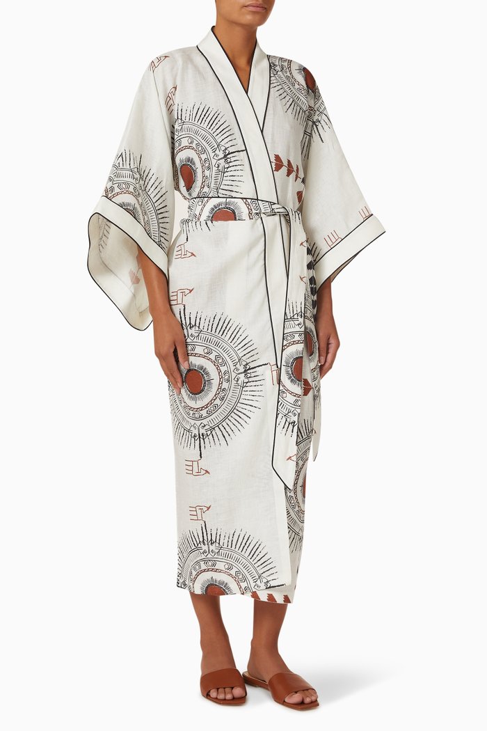 Gazelle Wrap-around Kimono in Linen, Multicolour