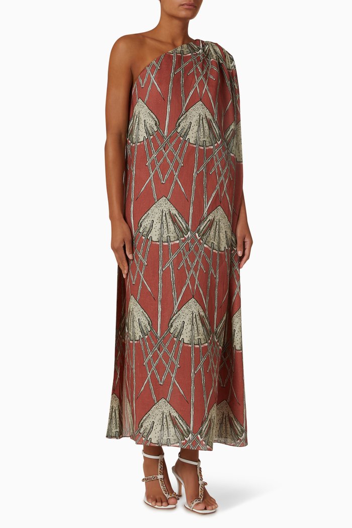 Lea One-shoulder Dress in Linen, Red