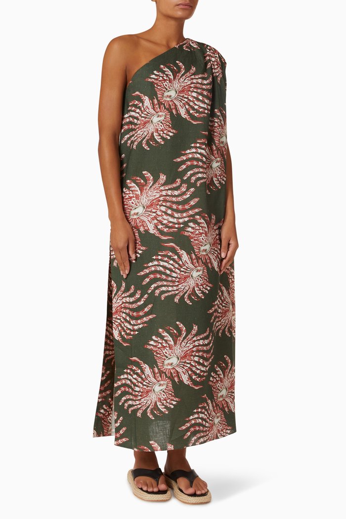

Azur One-shoulder Dress in Linen, Multicolour
