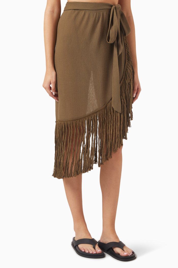 Maya Fringed Skirt in Linen, Neutral