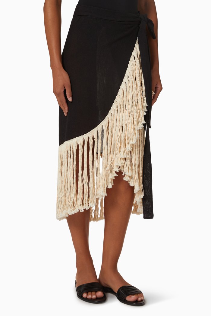 

Maya Fringed Skirt in Linen, Black