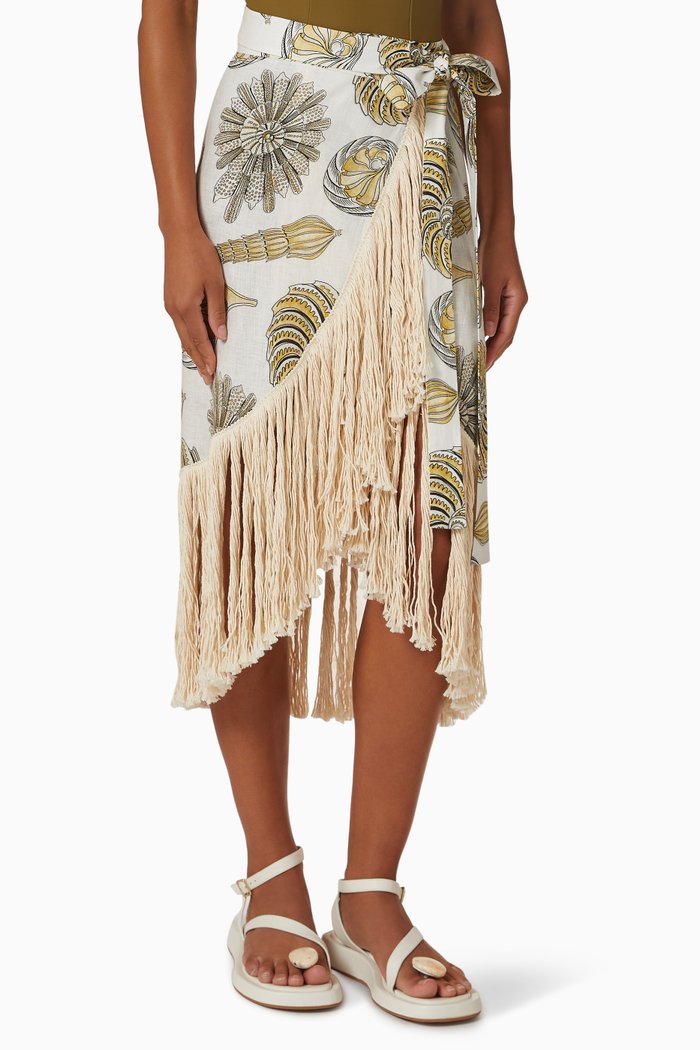 

Emma Blanc Fringe Skirt in Linen, White