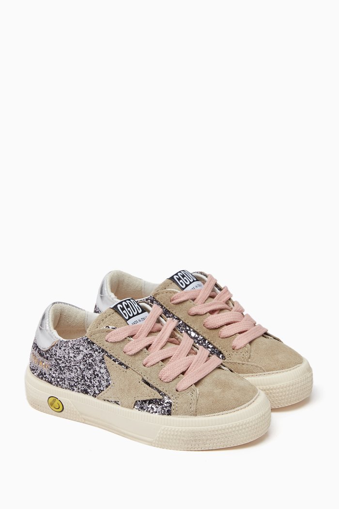 

May School Sneakers in Suede & Glitter, Grey