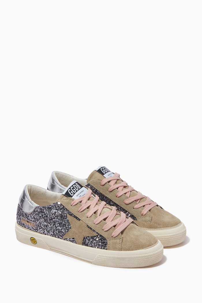 

May School Sneakers in Suede & Glitter, Grey