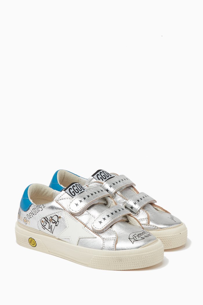 

May School Sneakers in Leather, Silver