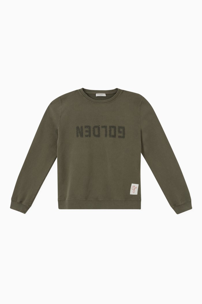 Distressed Logo Sweatshirt in Cotton, Green