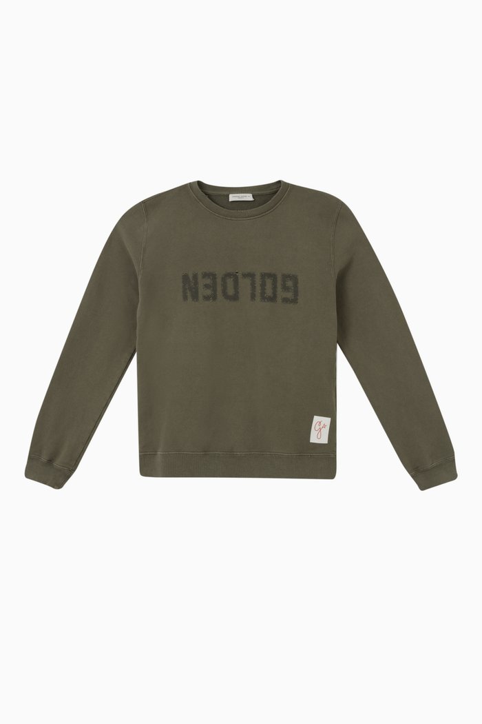 

Distressed Logo Sweatshirt in Cotton, Green
