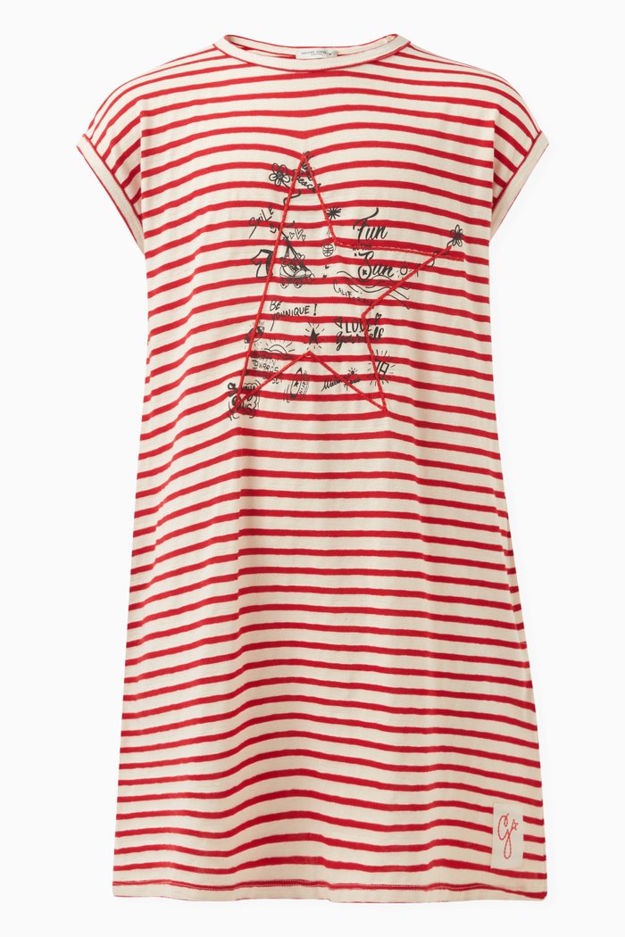 Striped T-shirt Dress in Cotton, Red