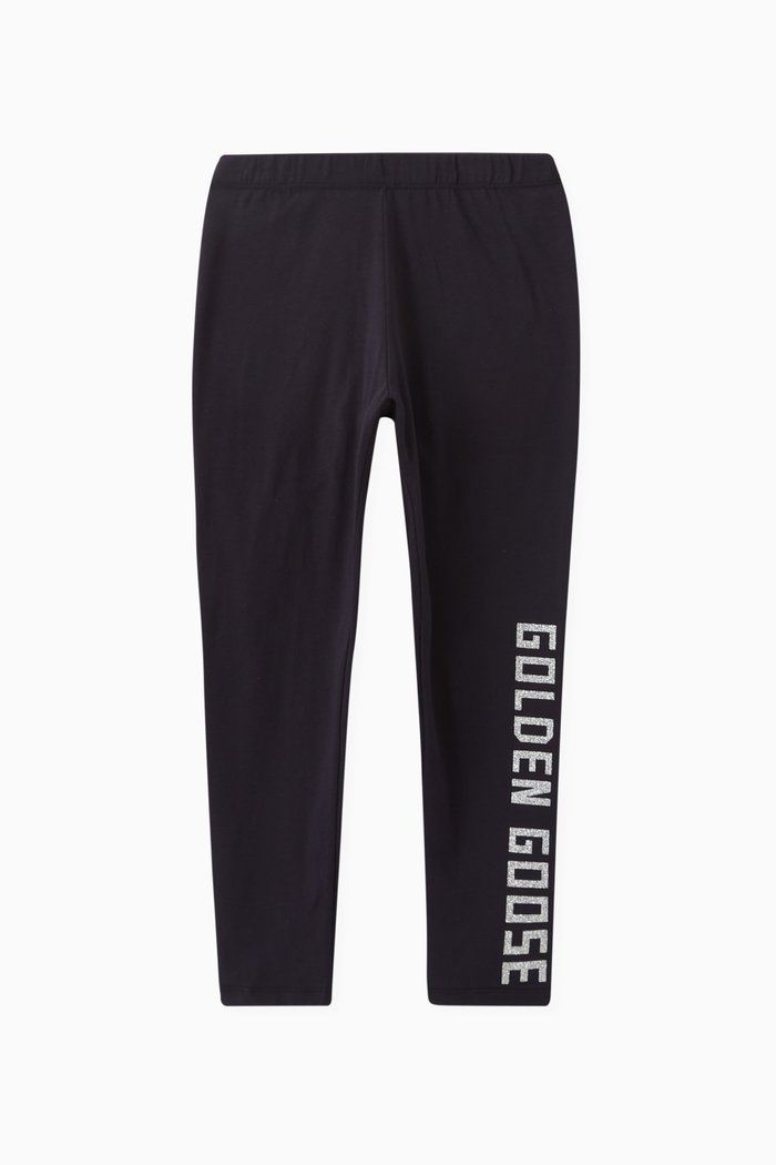 

Glitter Logo Print Leggings in Cotton, Blue