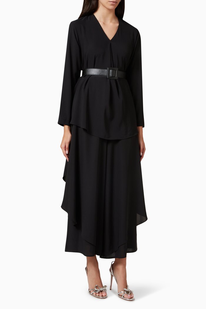 

Top & Pants Belted Set, Black