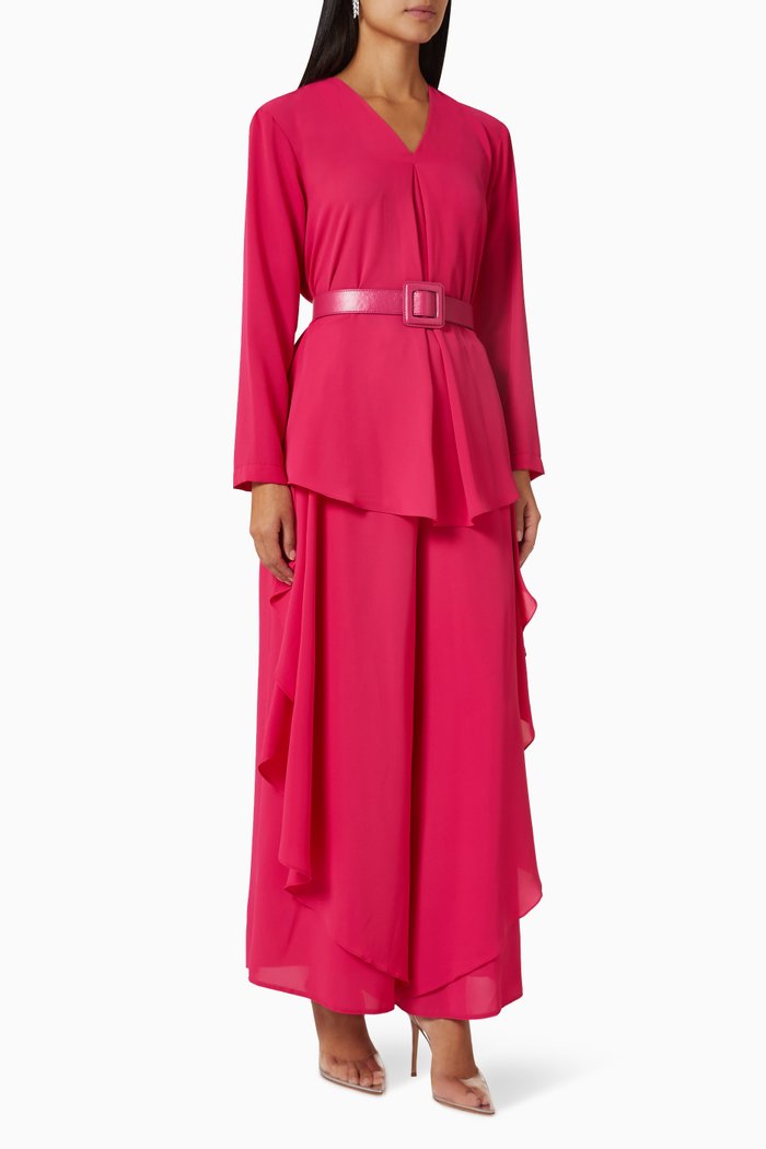 

Top & Pants Belted Set, Pink