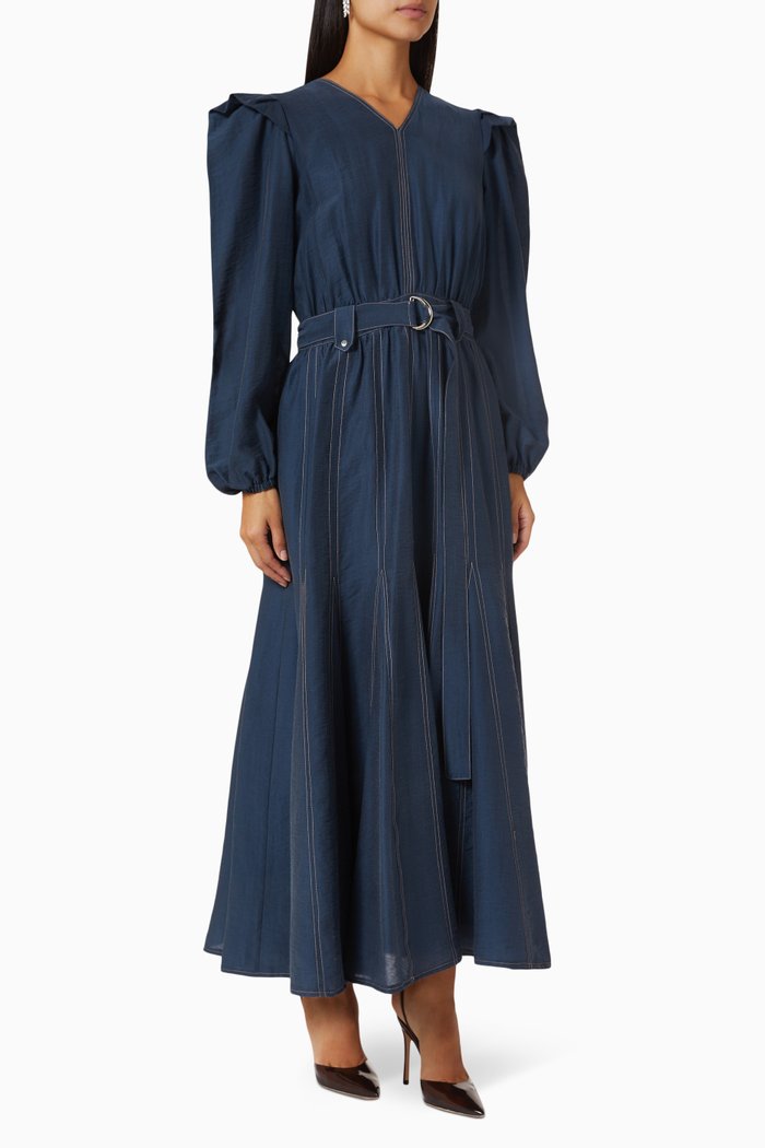 

D-buckle Belted Maxi Dress in Tencel, Blue