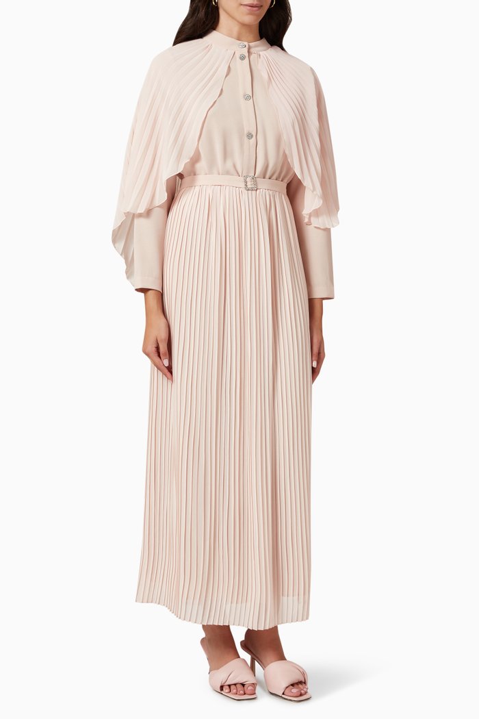 

Pleated Midi Dress in Crepe, Pink
