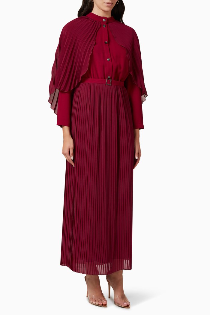 

Pleated Midi Dress in Crepe, Red