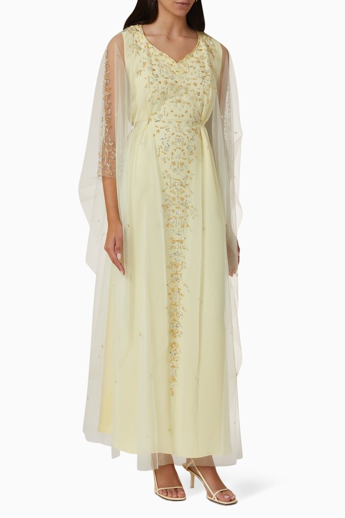 

Kaftan Dress in Sequin Bead Tulle Chiffon, Yellow