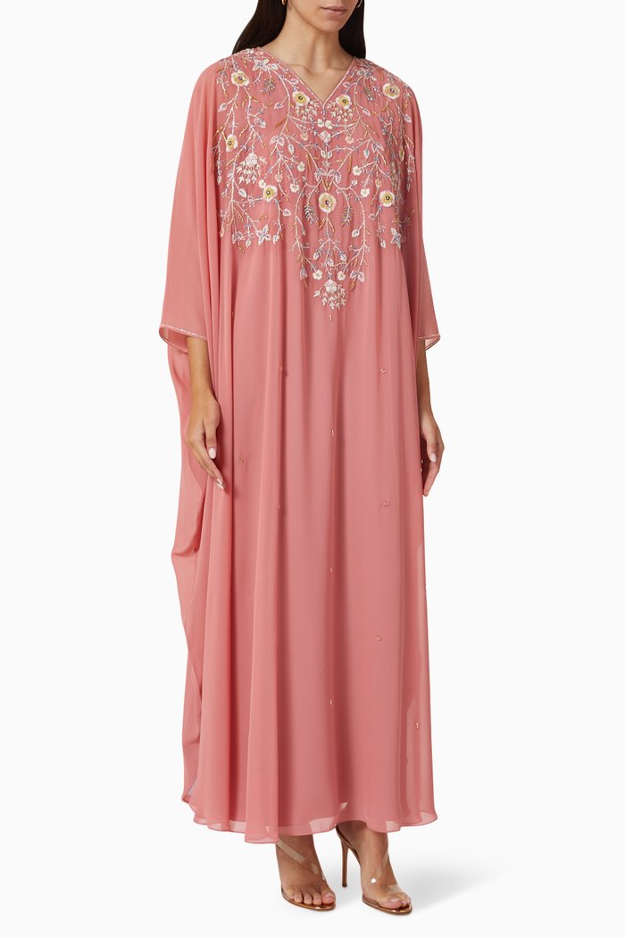 Kaftan Dress in Sequin Bead Chiffon, Orange